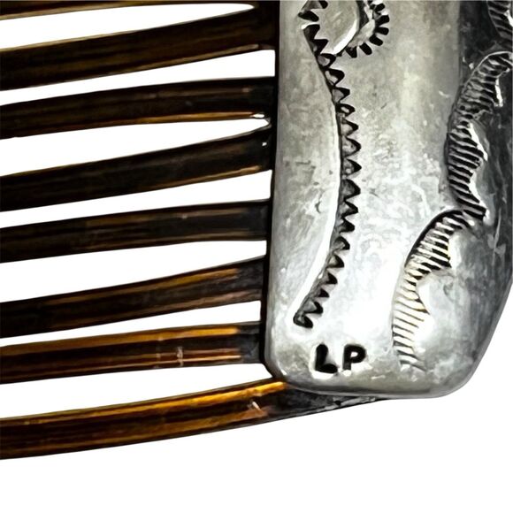 Vintage Navajo Sterling Silver Hair Combs Pair Hand Stamped Artisan Signed LP - Picture 9 of 13